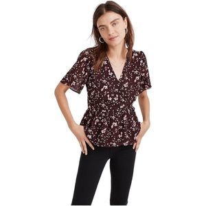 Madewell Georgette Flutter-Sleeve Peplum Top in Rich Paisley size Small